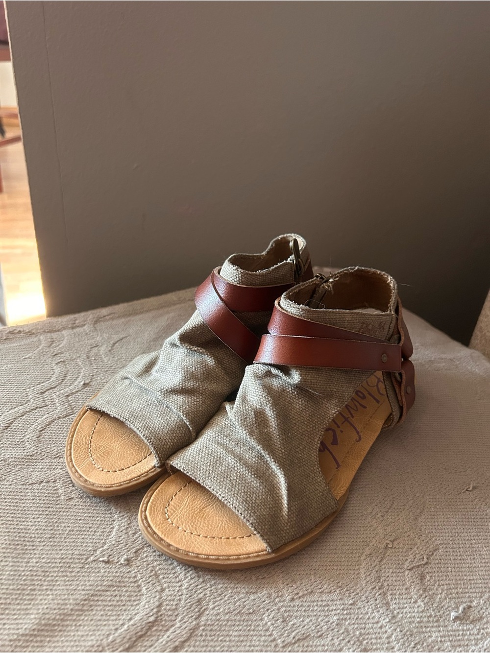 Blowfish Open-Toe Sandals in Taupe and Brown